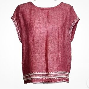 SIGRID OLSEN Elegant  Blouse with Lace Trim and V-Neck size M